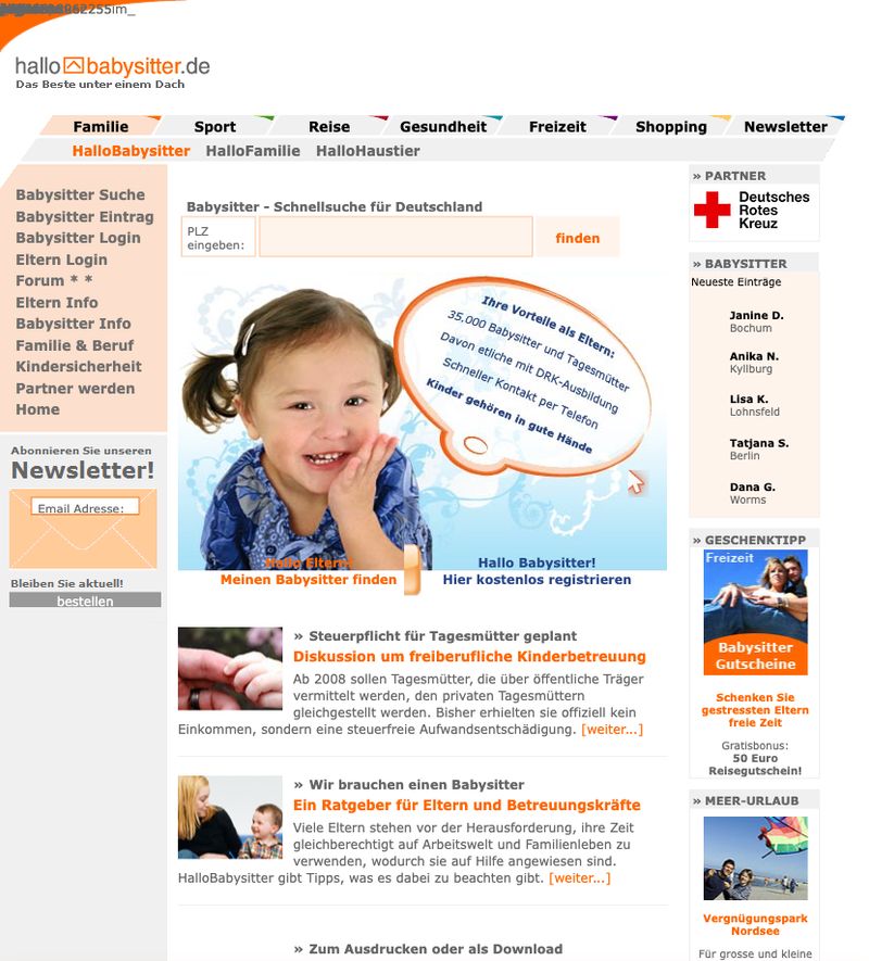HalloBabysitter.de im Jahr 2007 – „Das Beste unter einem Dach“
